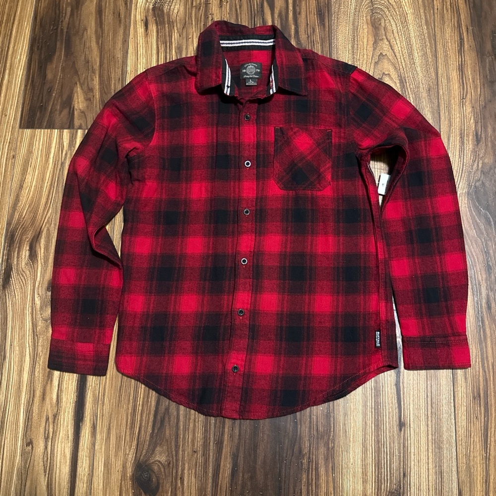Buffalo David Bitton Red and Black Plaid Kids Button Down Shirt
